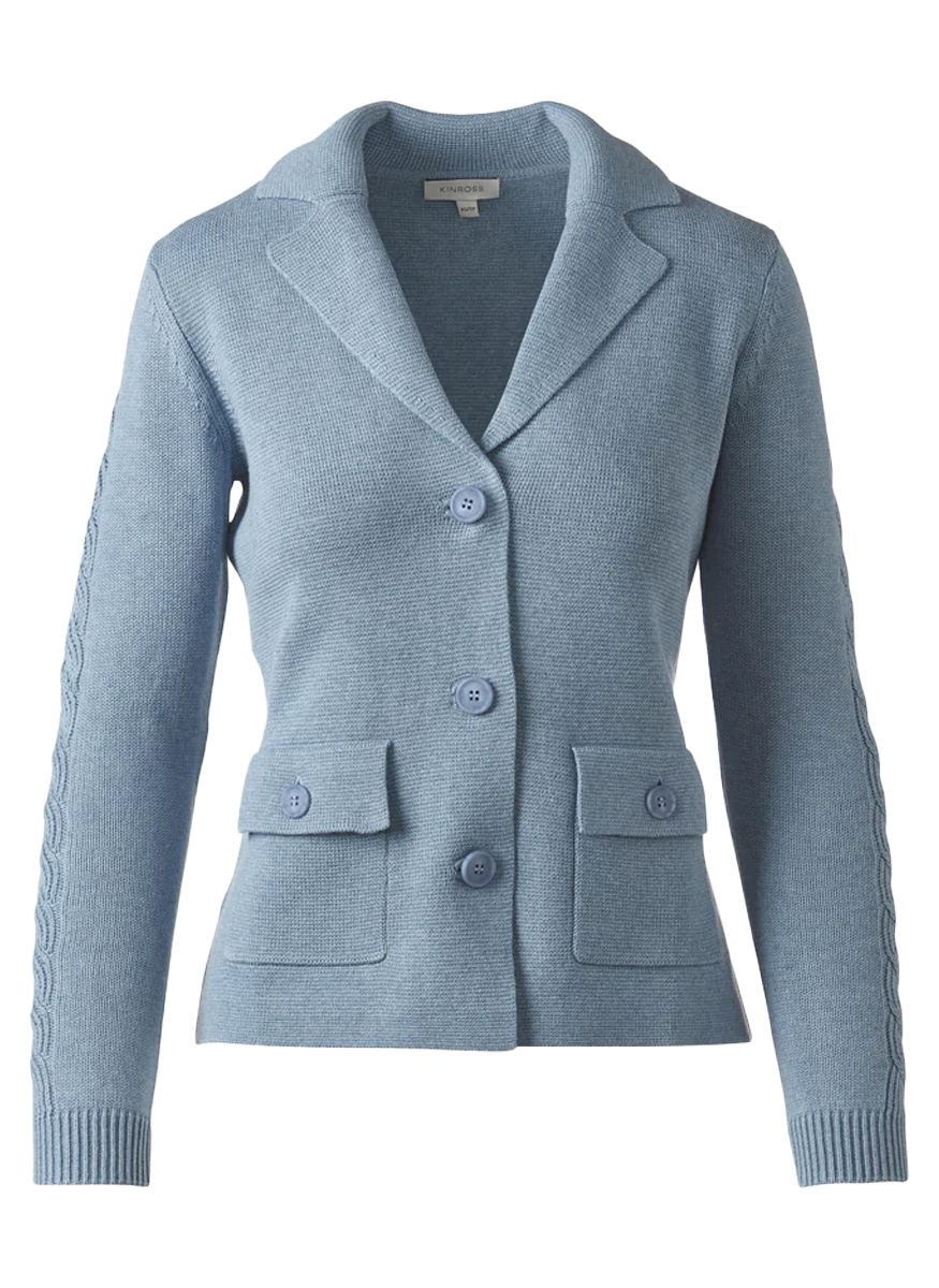 Cable Sleeve Notch Collar Cardigan