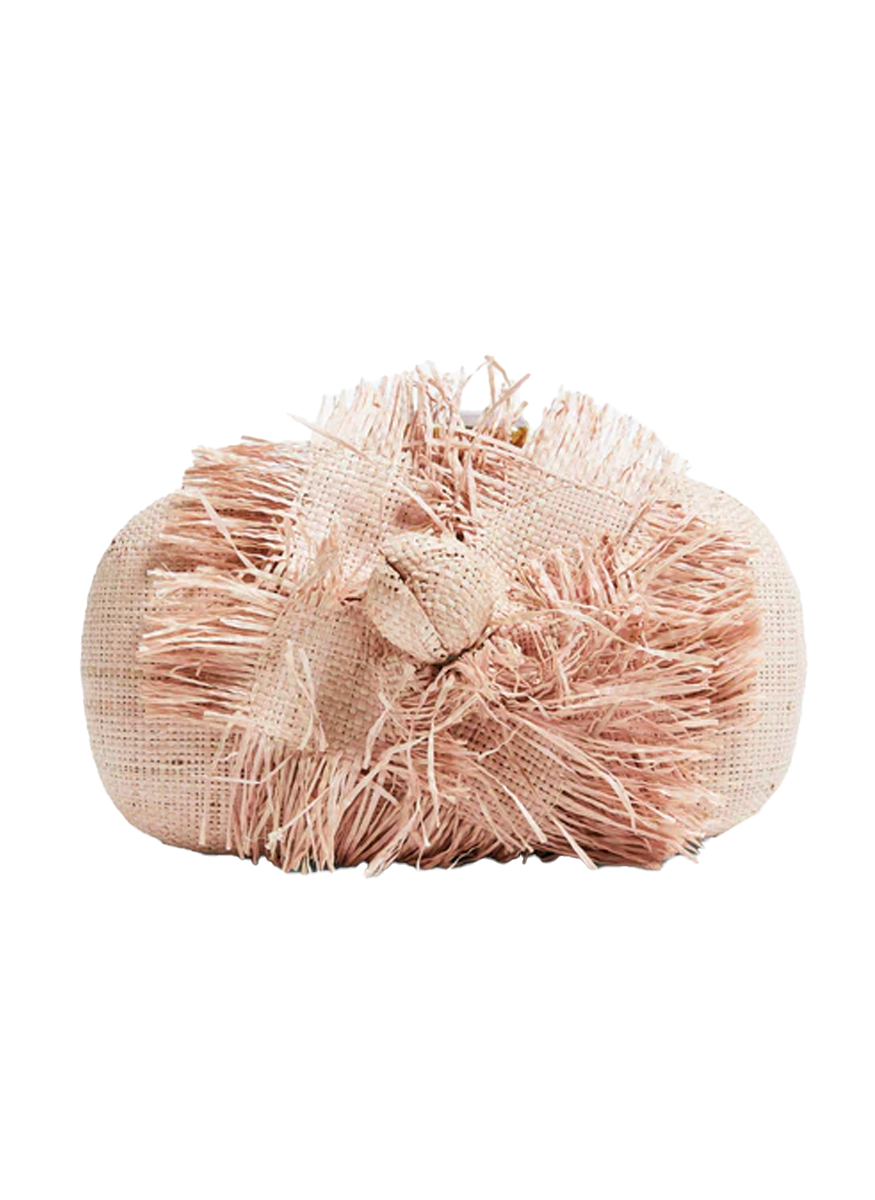 La Fleur Fringe Raffia Bag in Blush