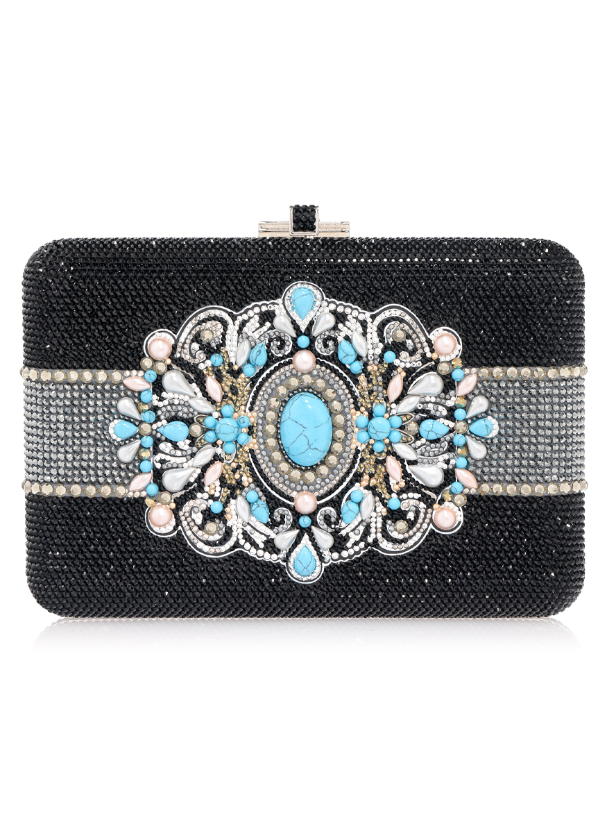 Dixie Slim Slide Crystal Clutch with Top Handle Chain