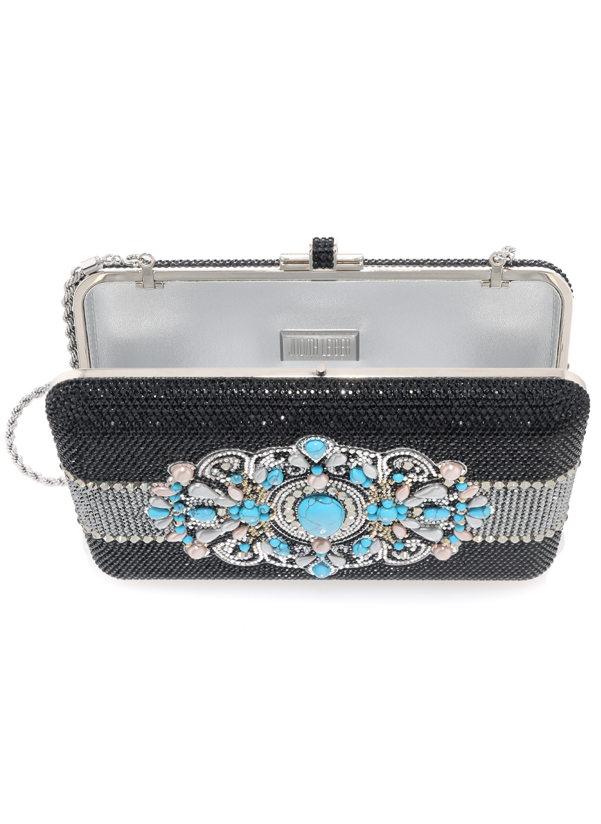 Dixie Slim Slide Crystal Clutch with Top Handle Chain - Judith Leiber Couture