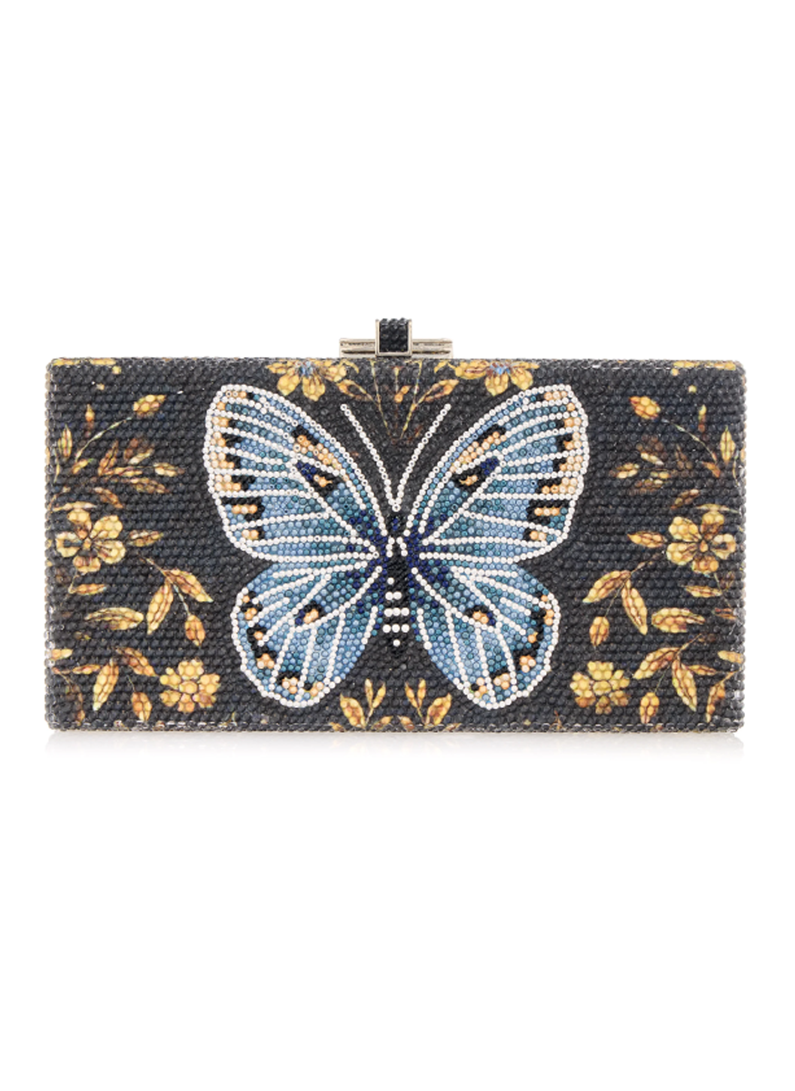 Sleek Rectangle Clutch in Midnight Butterfly