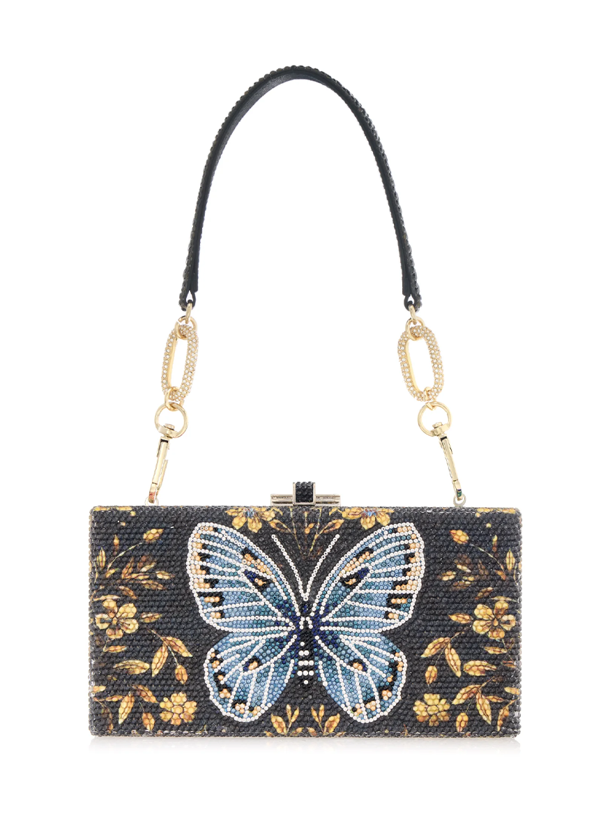 Sleek Rectangle Clutch in Midnight Butterfly