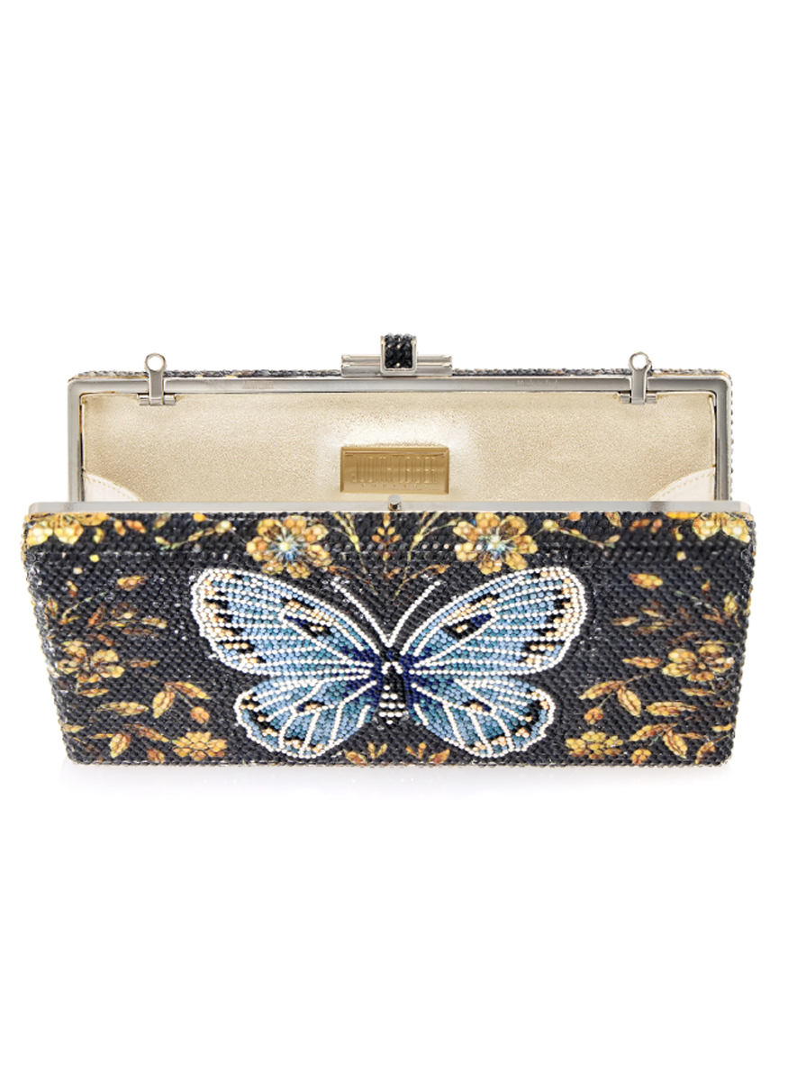 Sleek Rectangle Clutch in Midnight Butterfly - Judith Leiber Couture