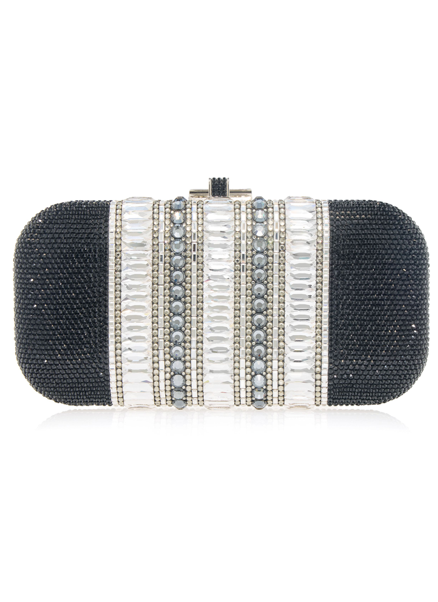 Long Slide Gems Silver Clutch in Black