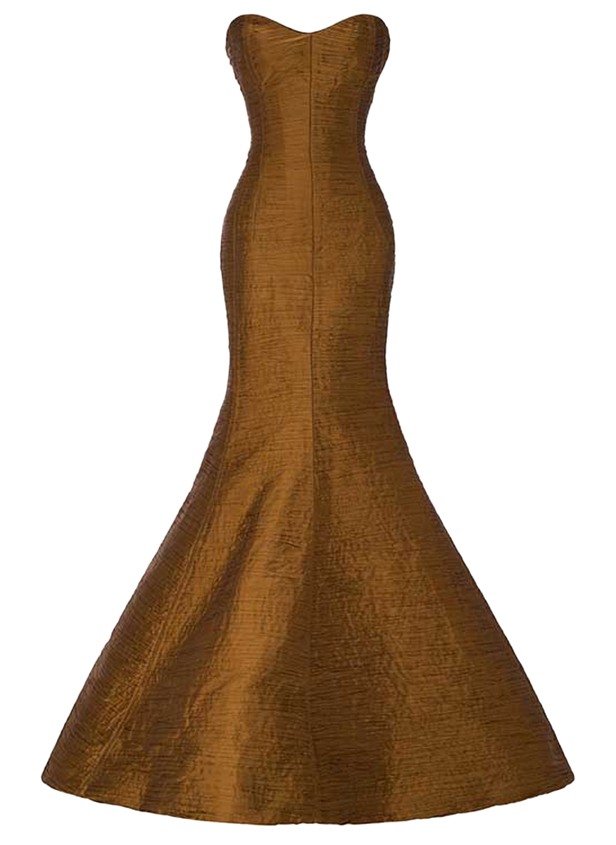 Pleated Taffeta Trumpet Gown