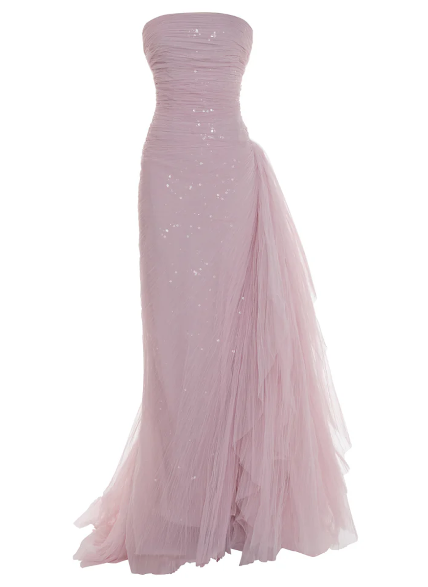 Yamara Strapless Pleated Tulle Gown