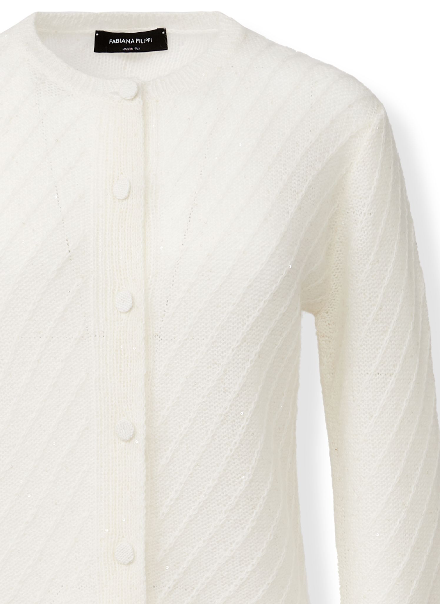 Silk Wool with Sequins Diagonal Detail