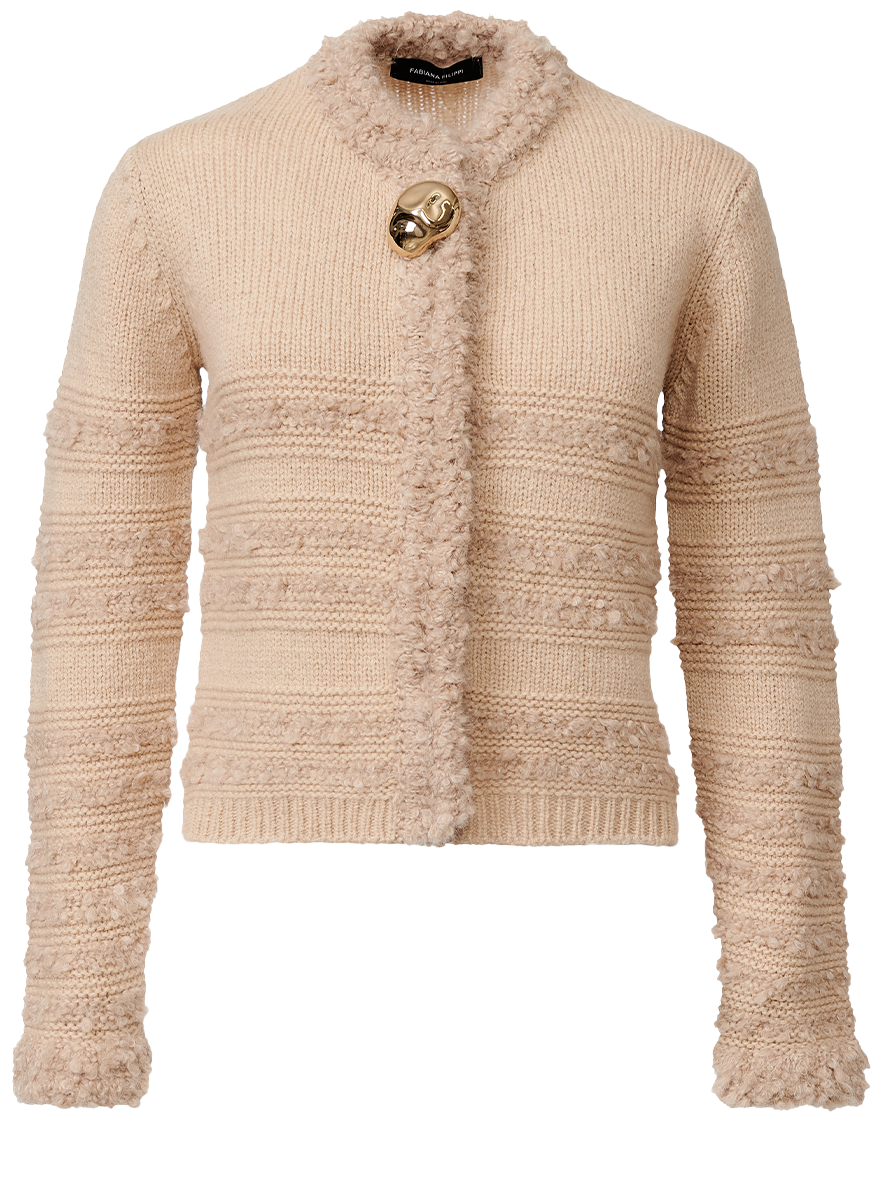 Crew Neck Cardigan with Boucle – Elizabeth Anthony
