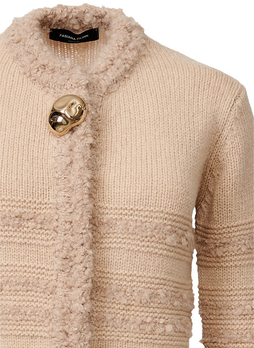 Crew Neck Cardigan with Boucle - Fabiana Filippi