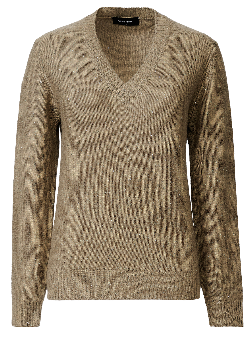 Sequin V Neck Slim Fit Sweater