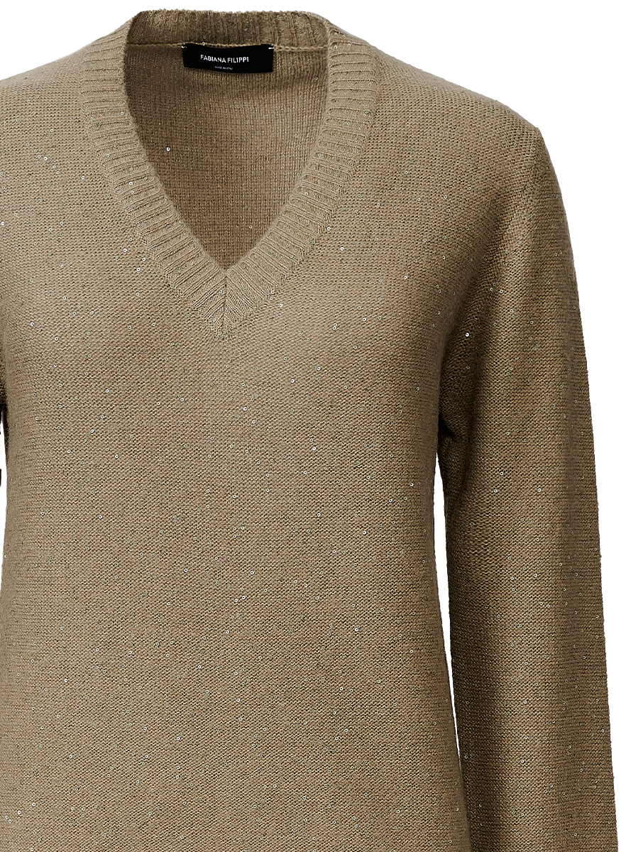 Sequin V Neck Slim Fit Sweater