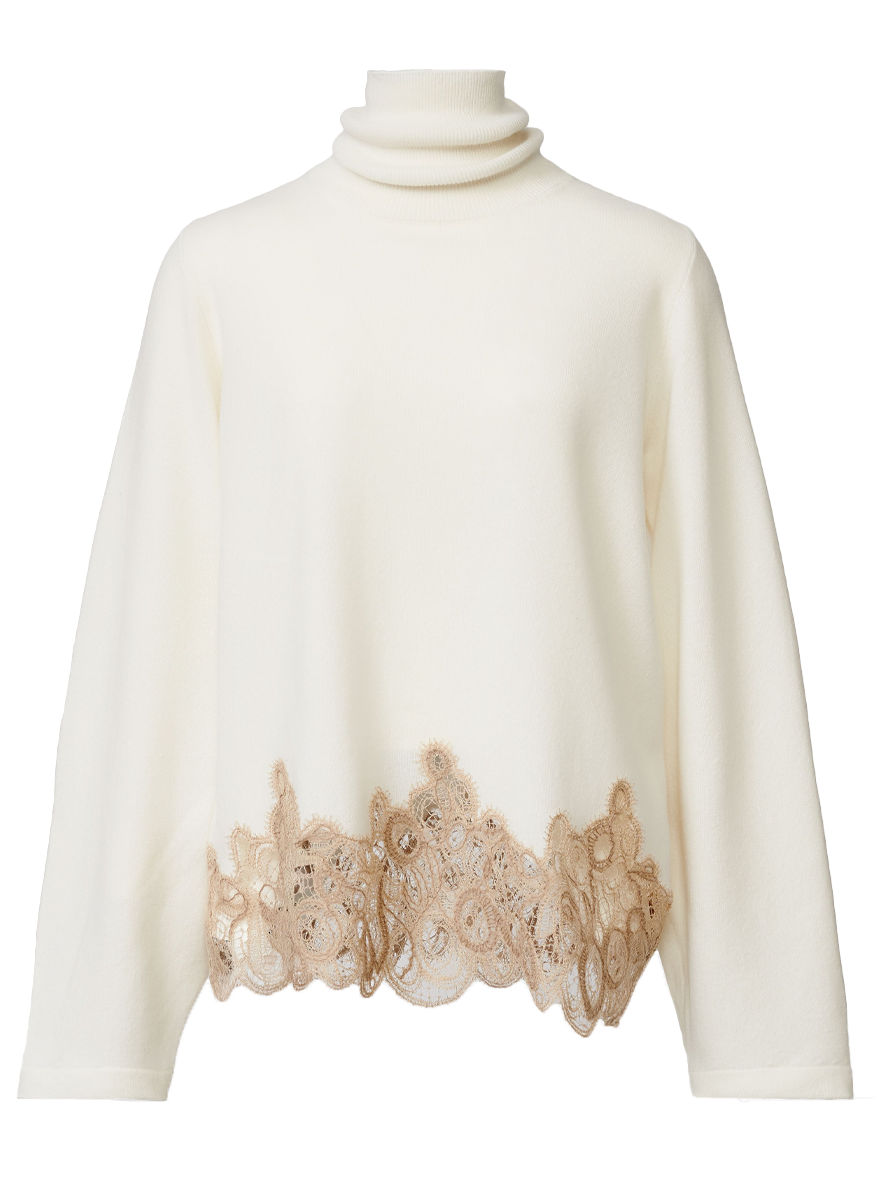 Platinum Turtleneck Sweater with Lace Band