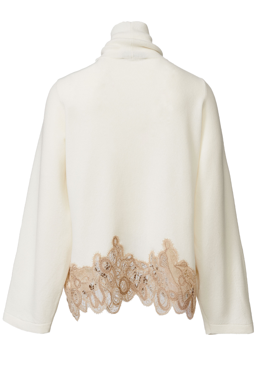 Platinum Turtleneck Sweater with Lace Band