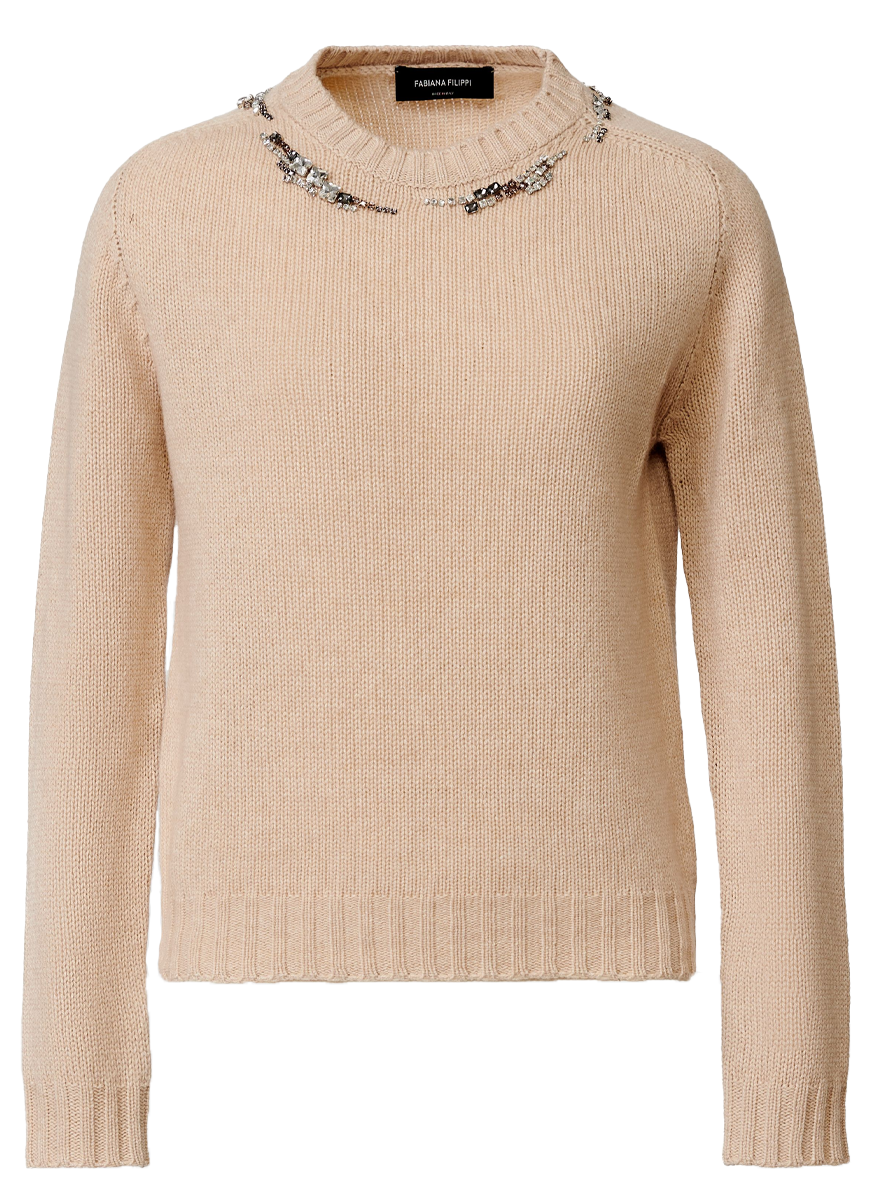 Platinum Crewneck Sweater with Jewel Embroidery