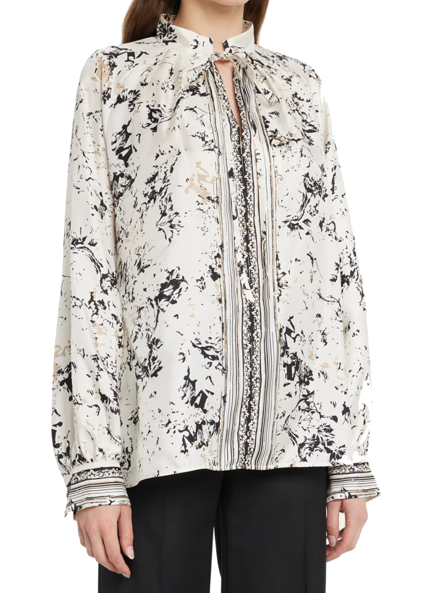 Ardenne Floral Print Silk Twill Blouse in Ivory - Max Mara