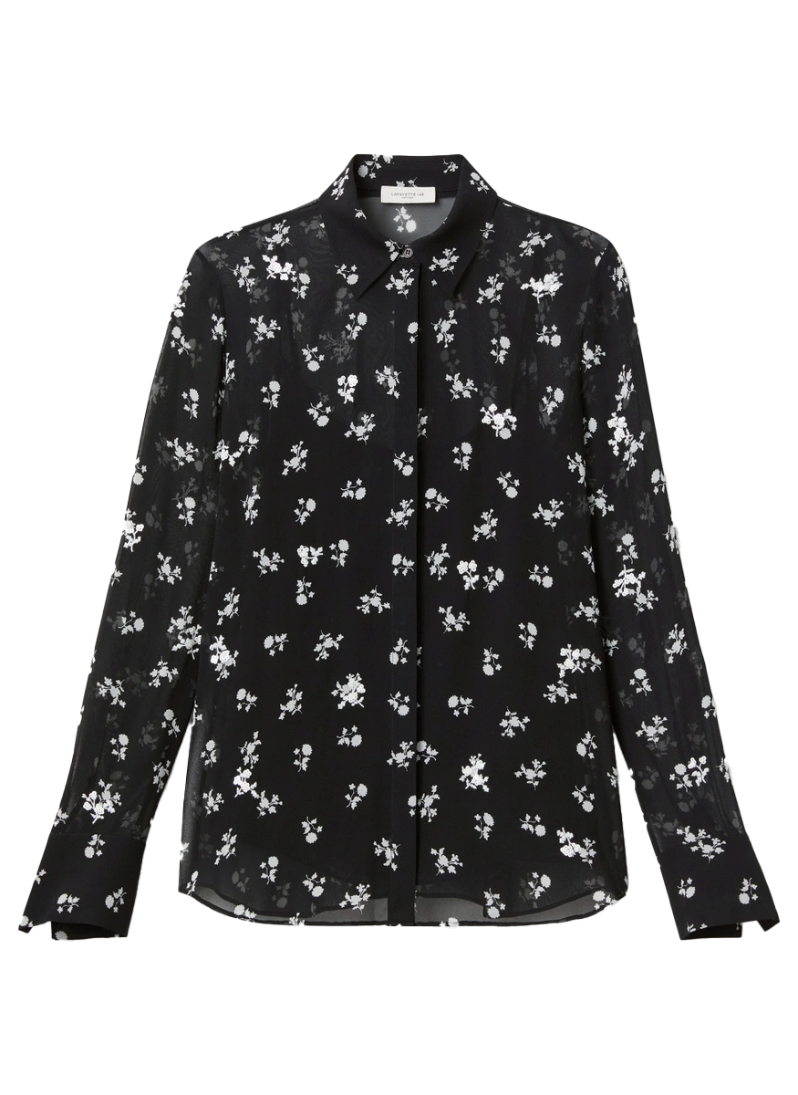 Ditsy Floral Print Silk Georgette Embellished Blouse