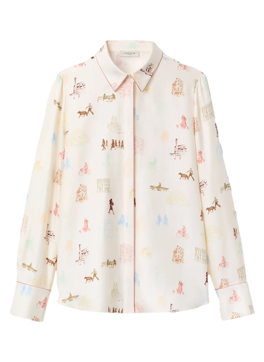 Manhattan Print Silk Twill Button Blouse