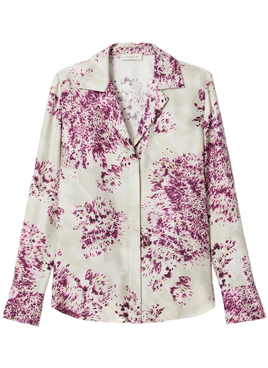 Spotted Glaze Print Silk Twill Collared Blouse