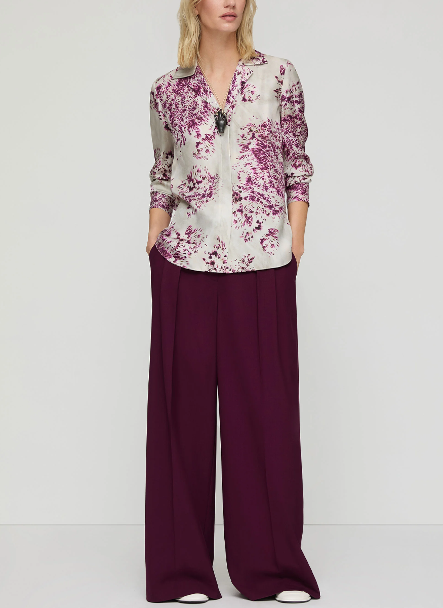 Spotted Glaze Print Silk Twill Collared Blouse