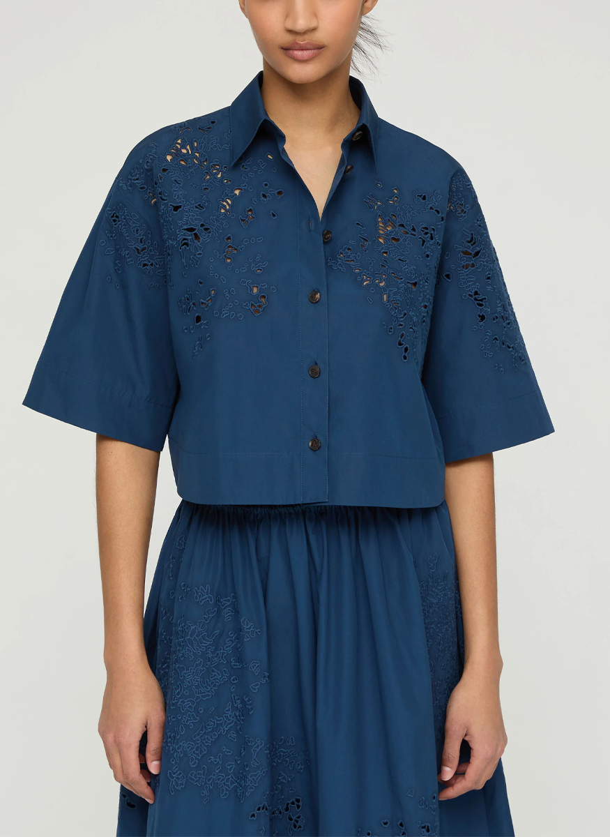 Hand Cutout Organic Cotton Poplin Cropped Shirt - Lafayette 148 New York