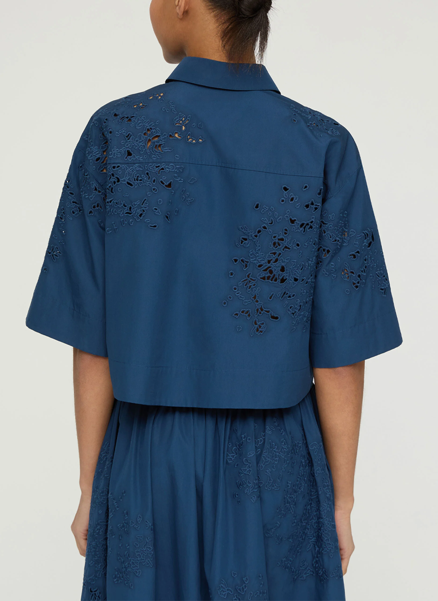 Hand Cutout Organic Cotton Poplin Cropped Shirt - Lafayette 148 New York