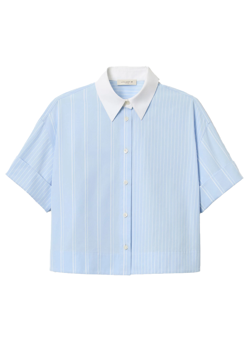 Striped Cotton Montauk Cropped Shirt