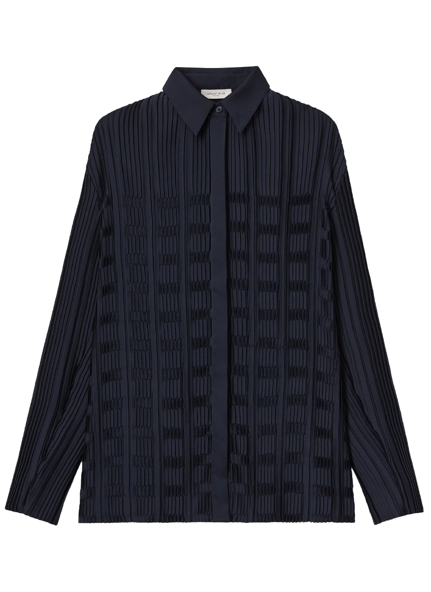 Recycled Satin Basketweave Plissé Blouse