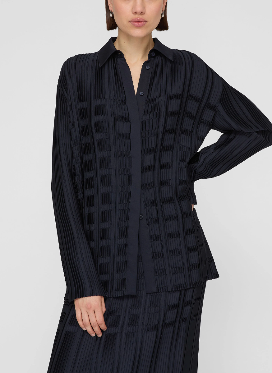 Recycled Satin Basketweave Plissé Blouse