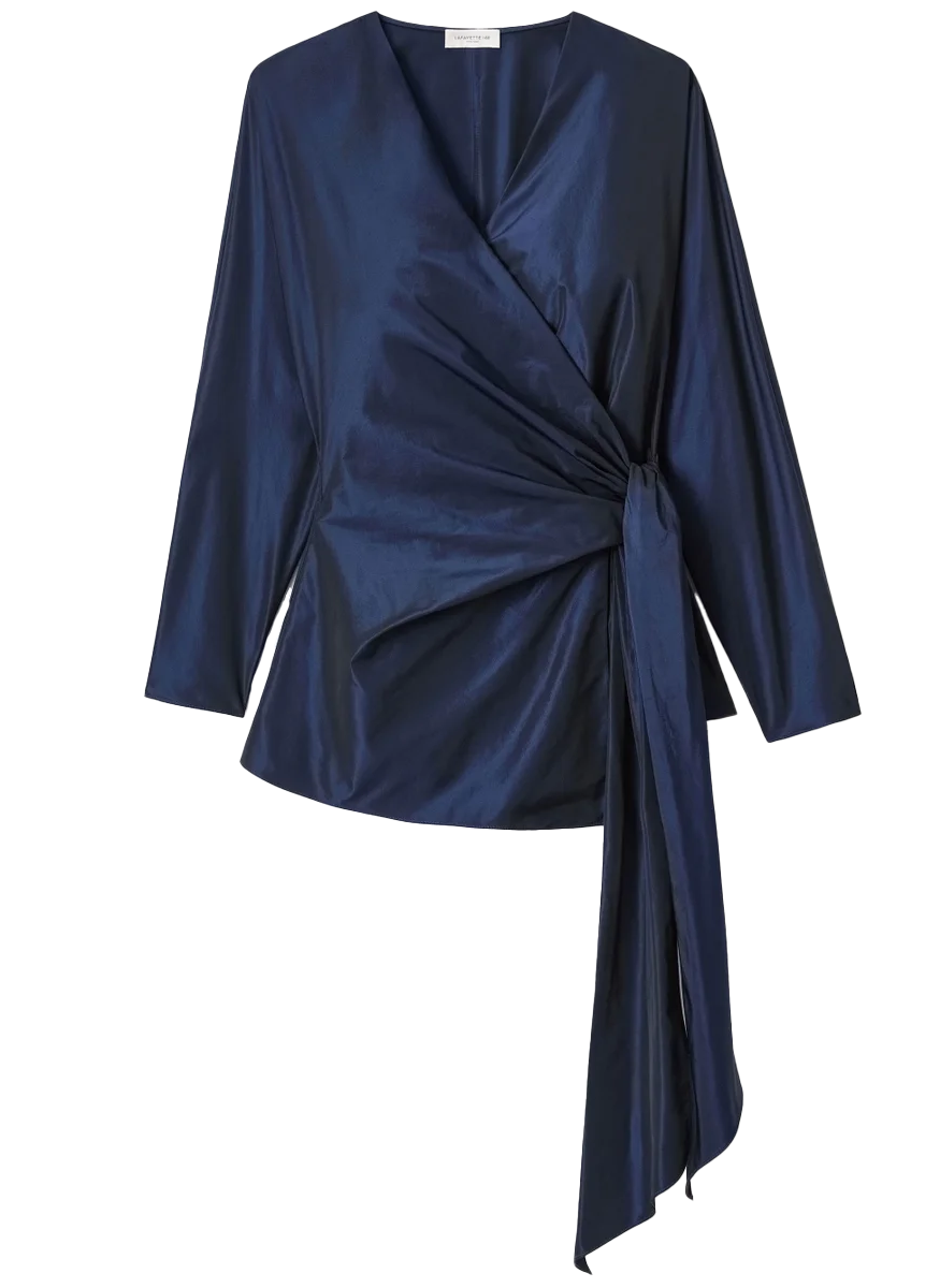Taffeta Fitted Wrap Blouse