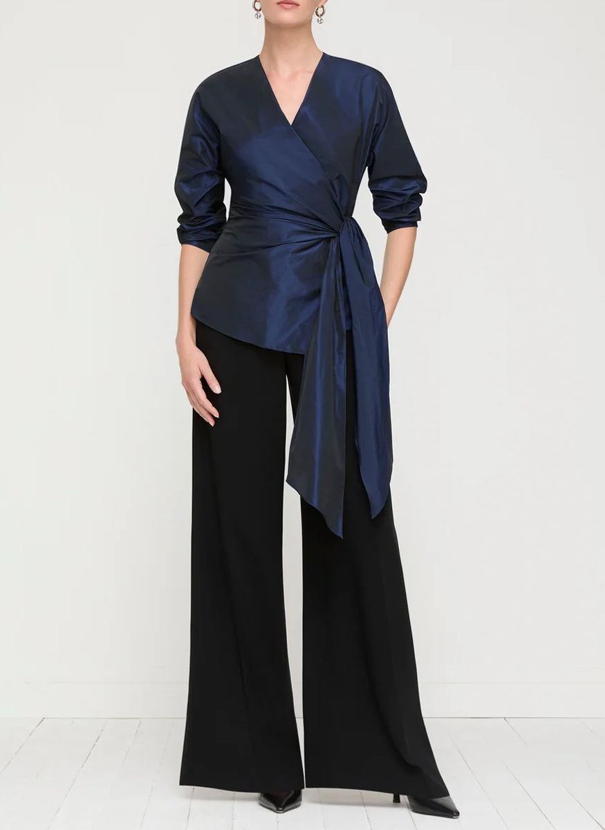 Taffeta Fitted Wrap Blouse
