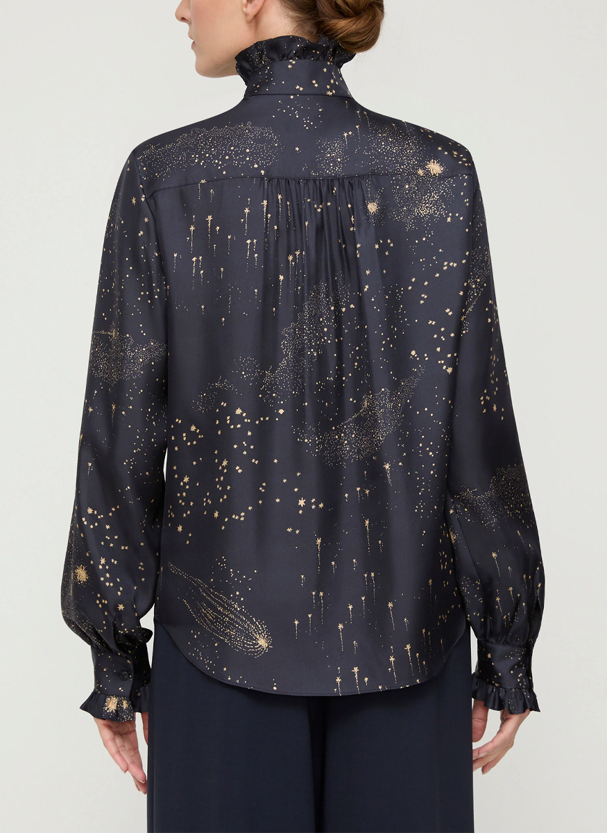 Cosmos Print Silk Twill Ruffle Blouse - Lafayette 148 New York