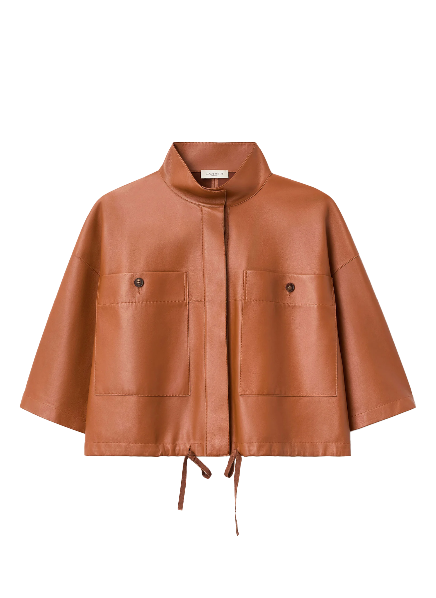 Nappa Leather Oversized Cropped Shirt Jacket