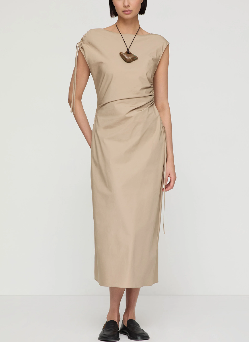 Gathered Tie Cap Sleeve Dress