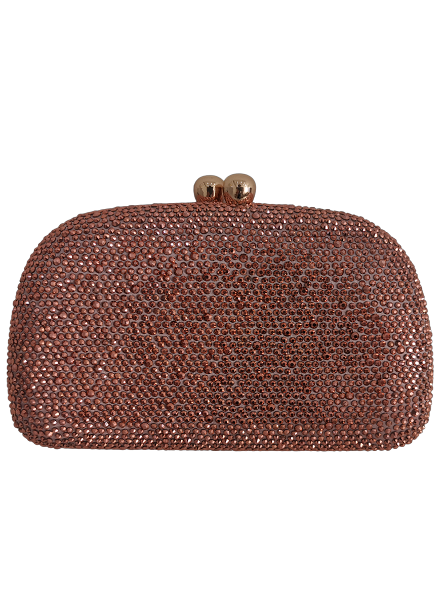 Mia Crystal Clutch in Rose Gold with Chain