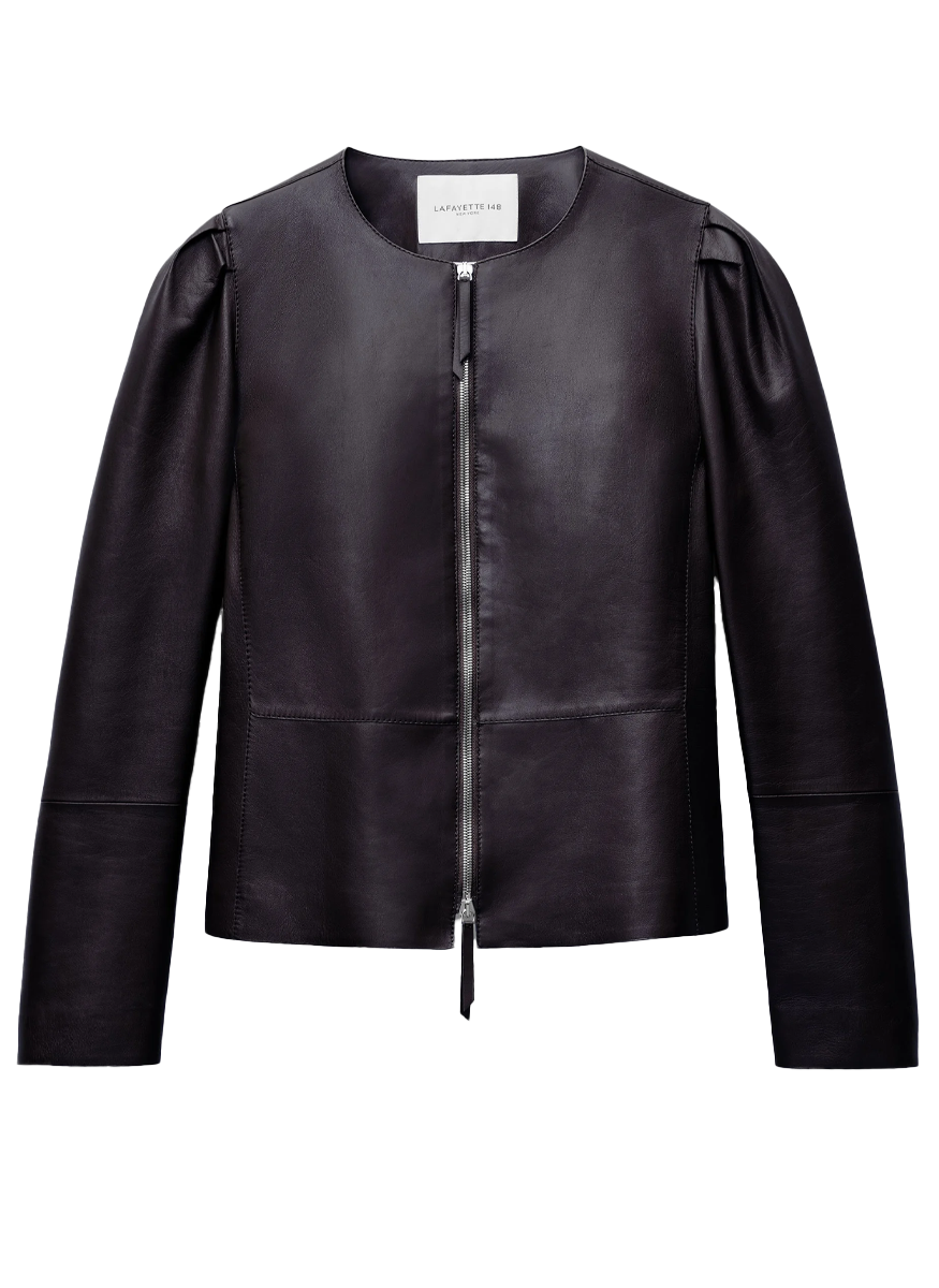 Nappa Leather Collarless Fitted Jacket