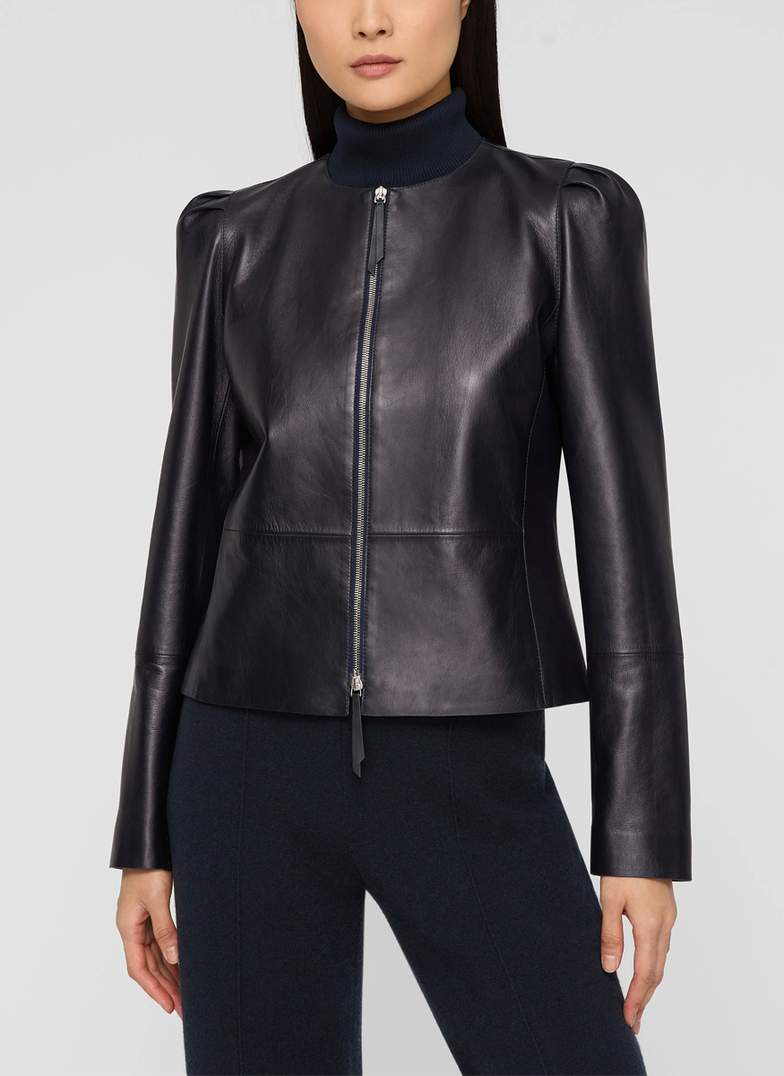Nappa Leather Collarless Fitted Jacket