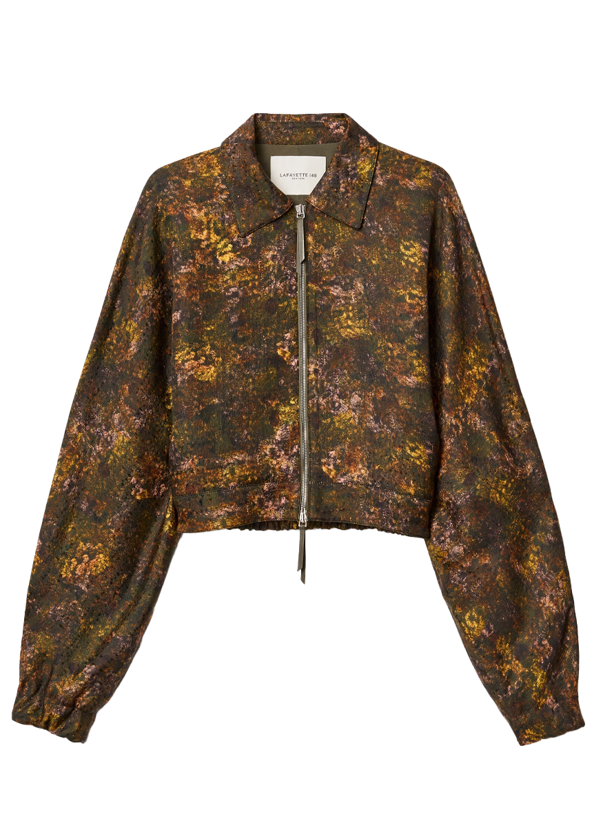Impression Print Silk-Wool Bomber Jacket