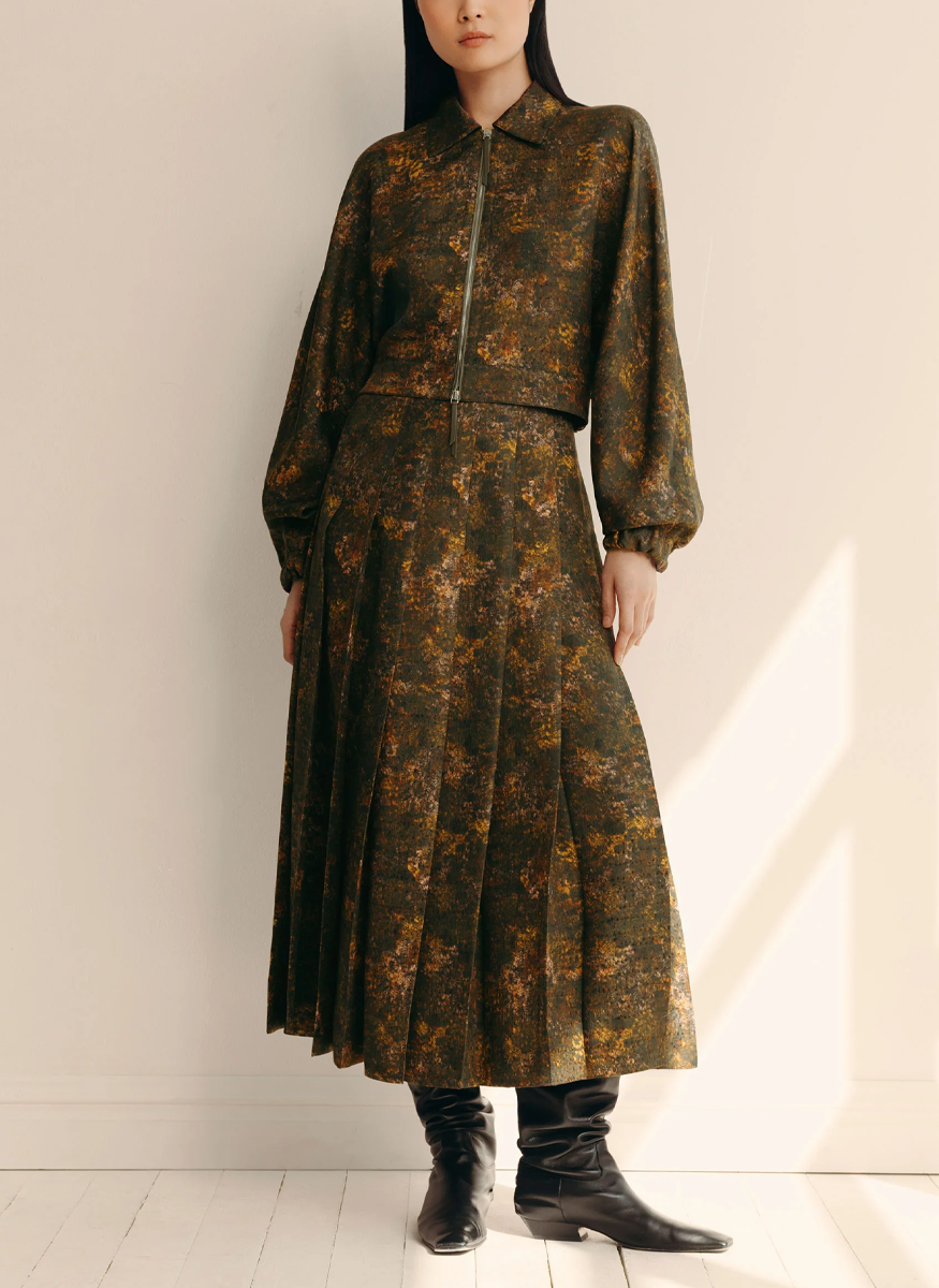 Impression Print Silk-Wool Bomber Jacket