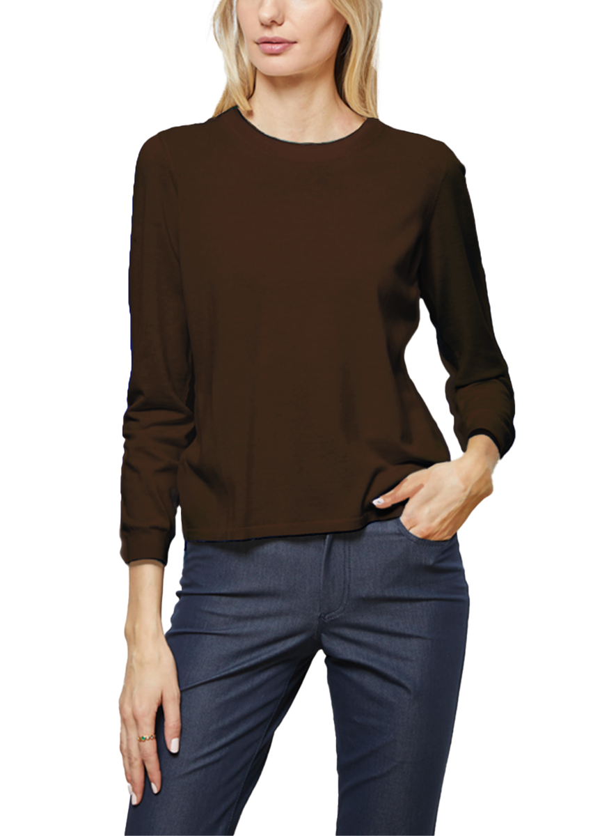 Superfine Light Weight Crew Sweater in Chocolate