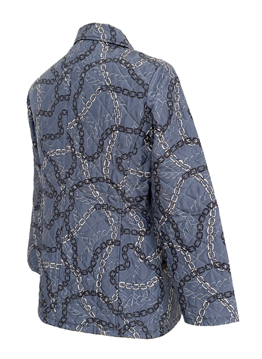 Silk Printed Quilted Jacket in Devon Blue