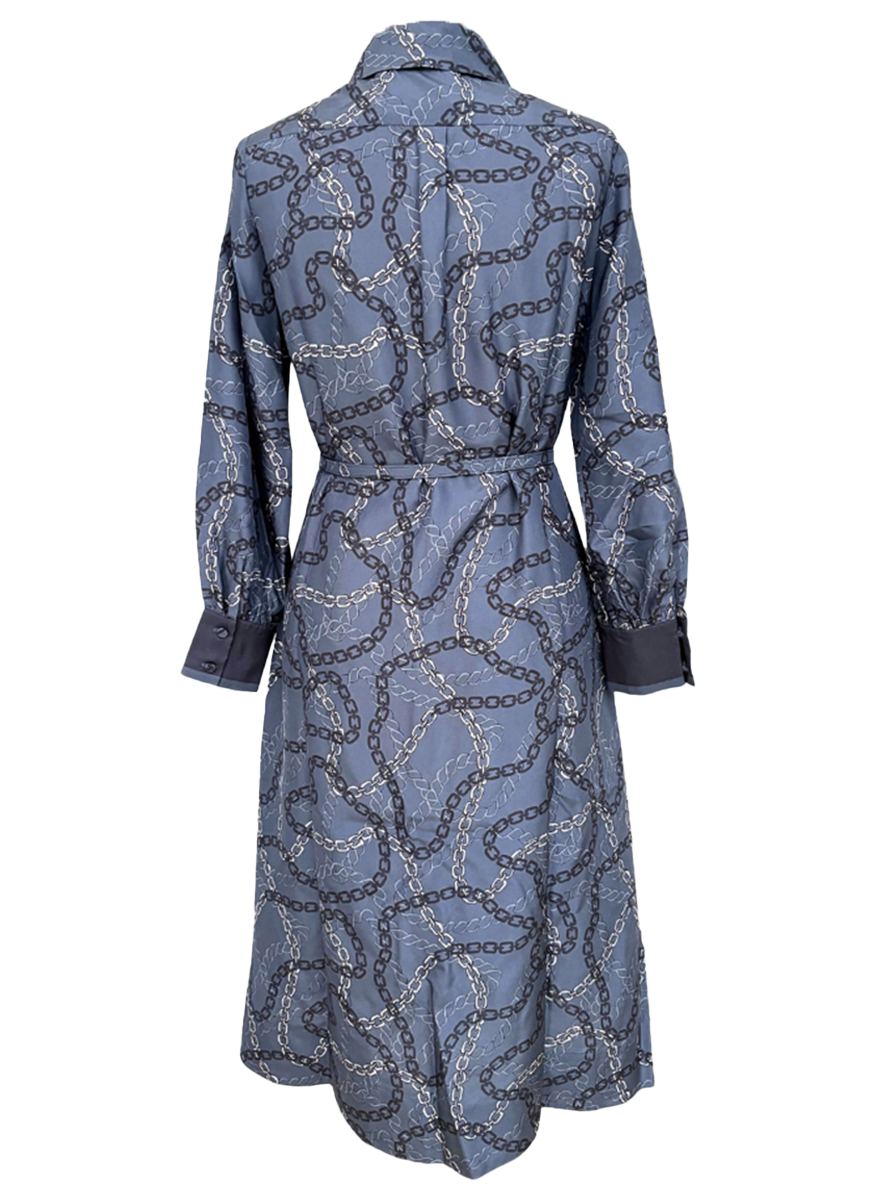 Silk Shirt Dress with Belt Print in Devon Blue