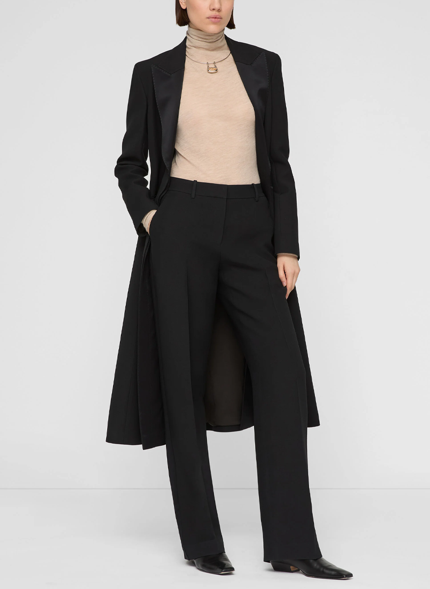 Wool-Silk Crepe Gates Tuxedo Stripe Pant
