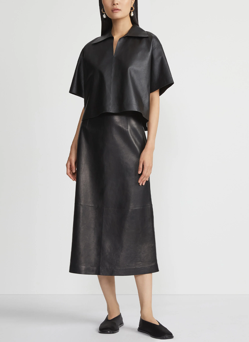 Nappa Lambskin Leather High-Waisted Skirt