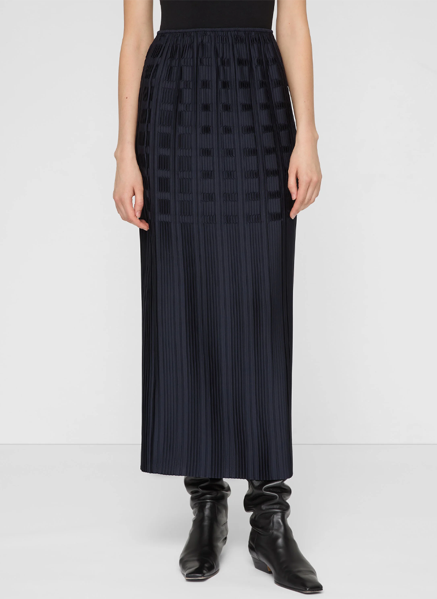 Recycled Satin Basketweave Plissé Skirt