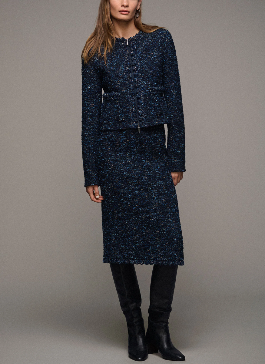 Cosmos Bouclé Tweed Crochet Trim Skirt