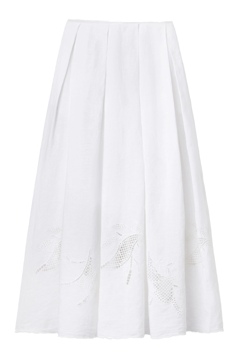 Organic Linen Embroidered Cutout Maxi Skirt