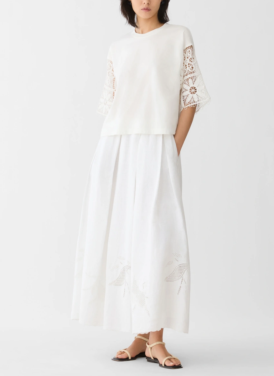 Cotton Jersey & Embroidered Lace Top