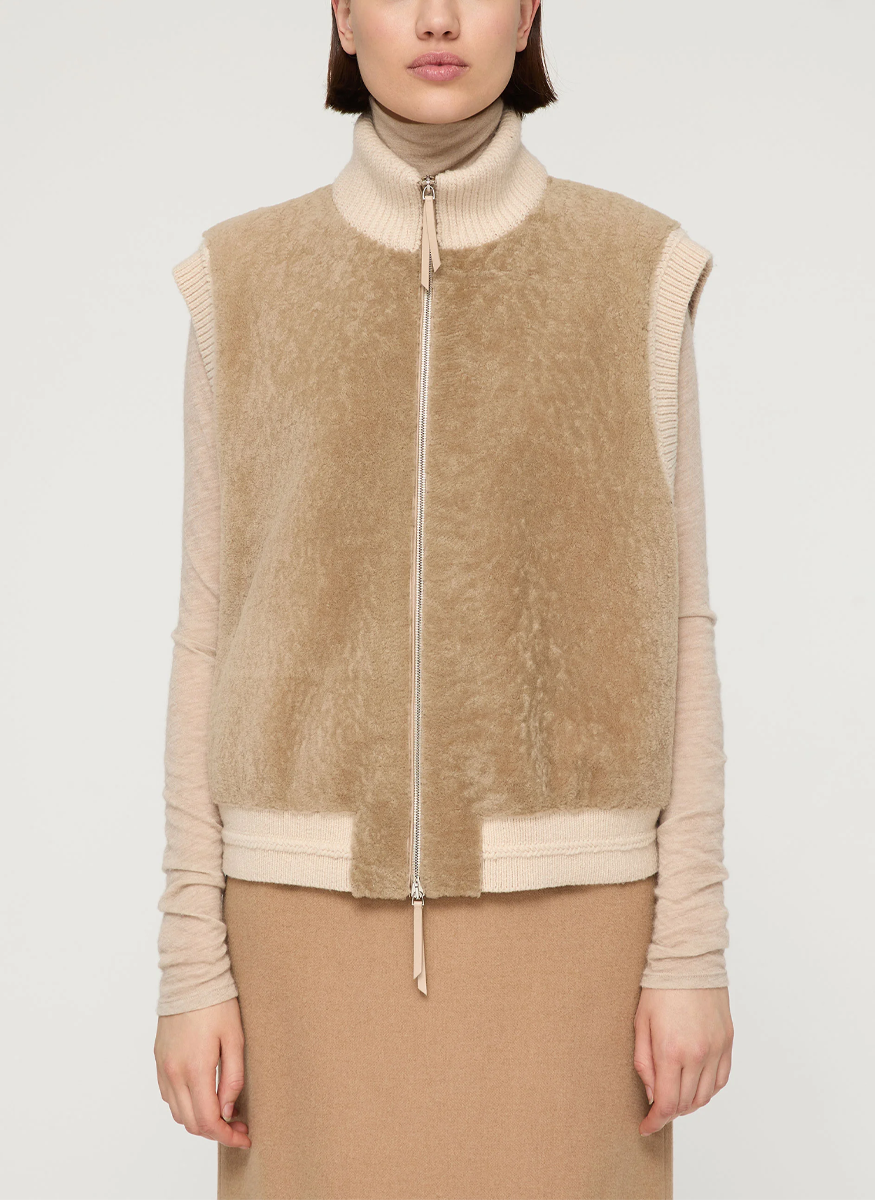 Shearling & Camel Hair Quilted Vest