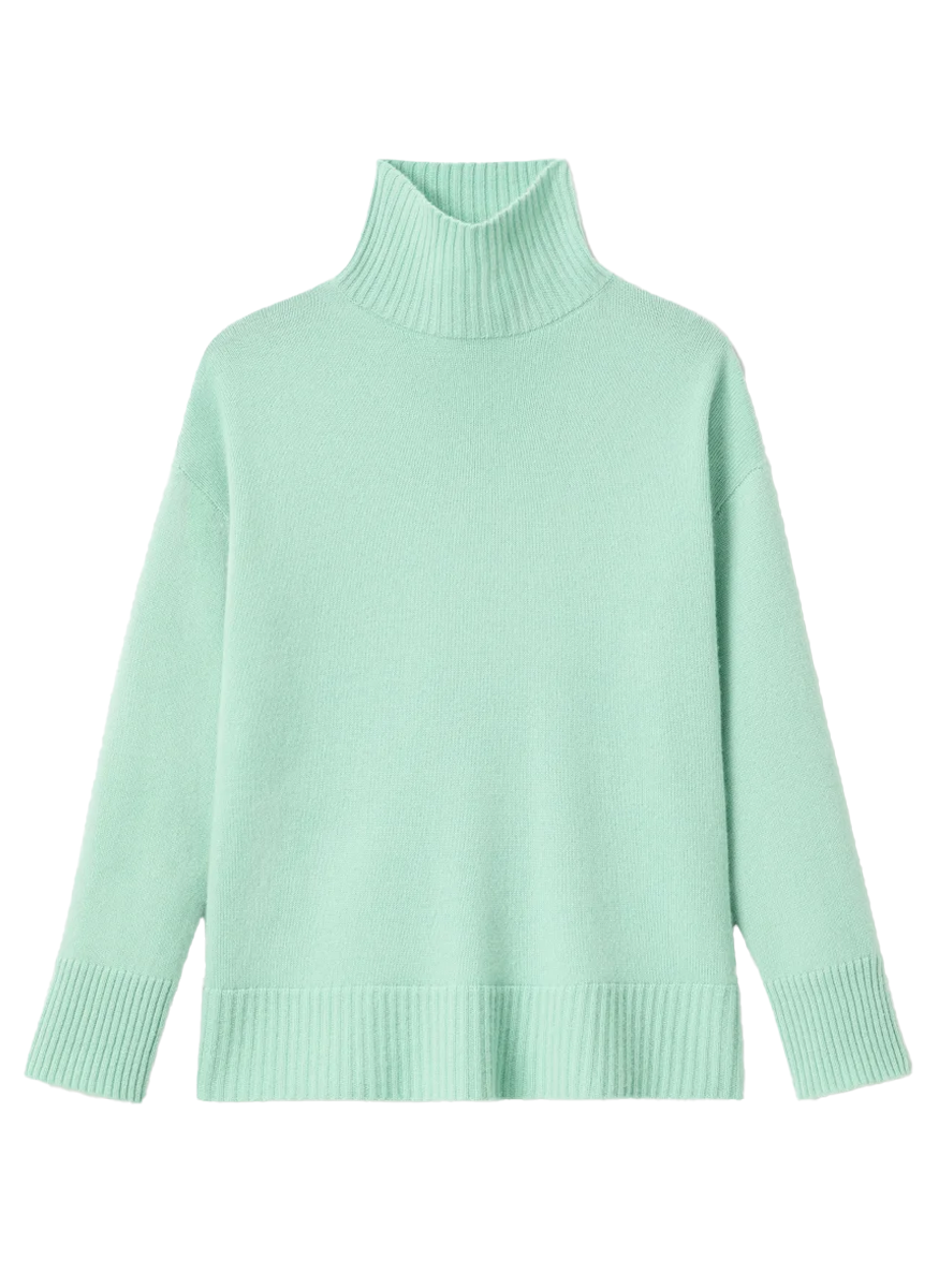 Cashmere Stand Collar Sweater in Aurora Green