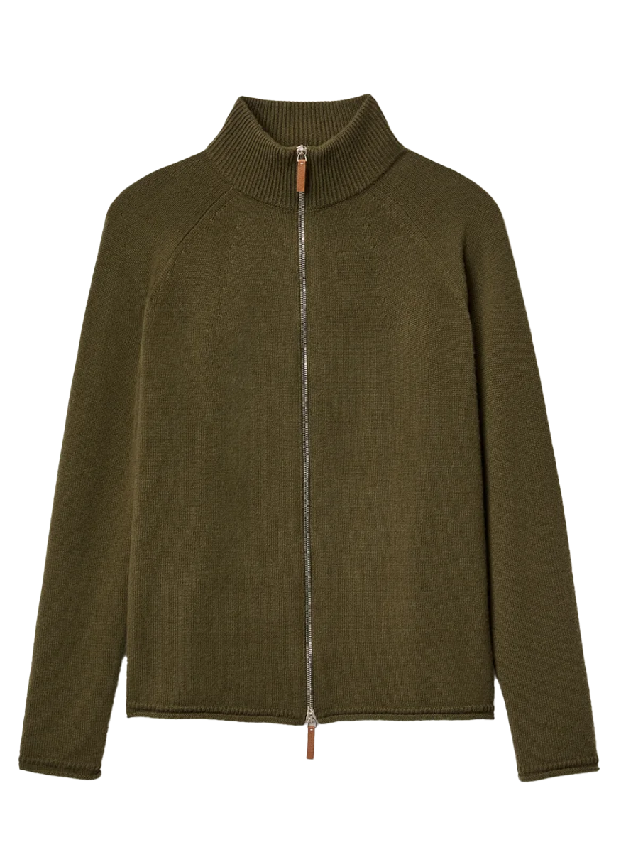 Zip Front Stand Collar in Forage Green